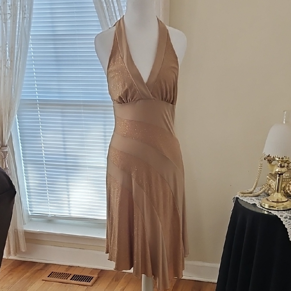 Sexy Gold Halter Neck Dress